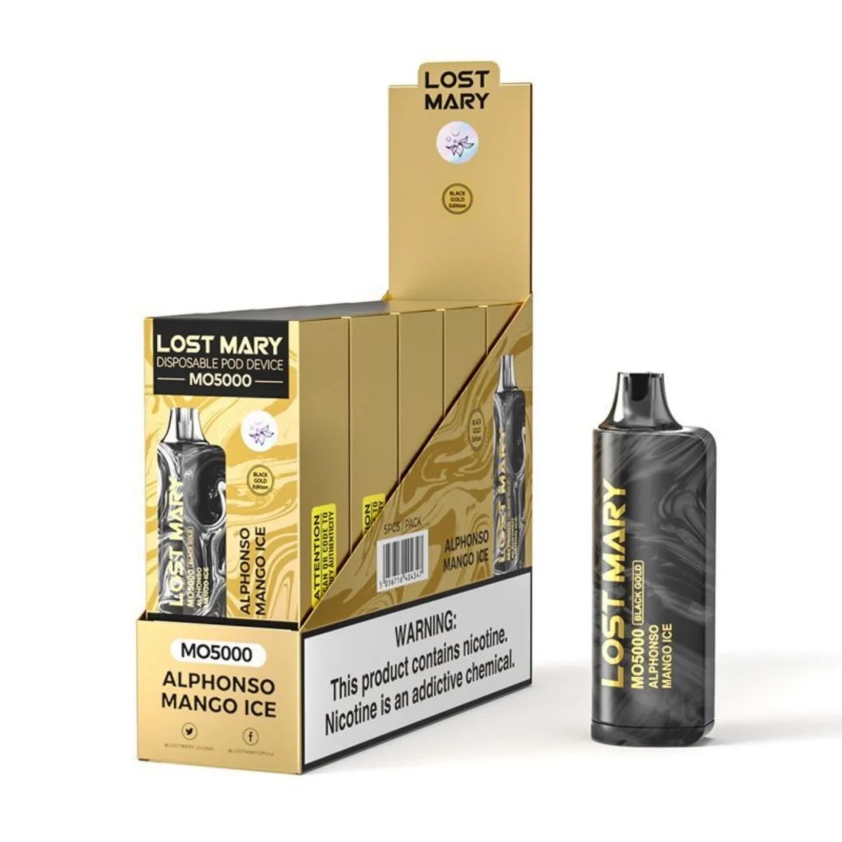 LOST MARY MO 5000 ALPHONSO MANGO ICE BLACK Gold Edition-Mymoods.vip