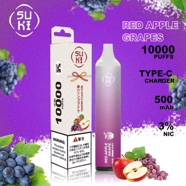 SUKI 10000 Puffs - redapple grapes- 3 pack